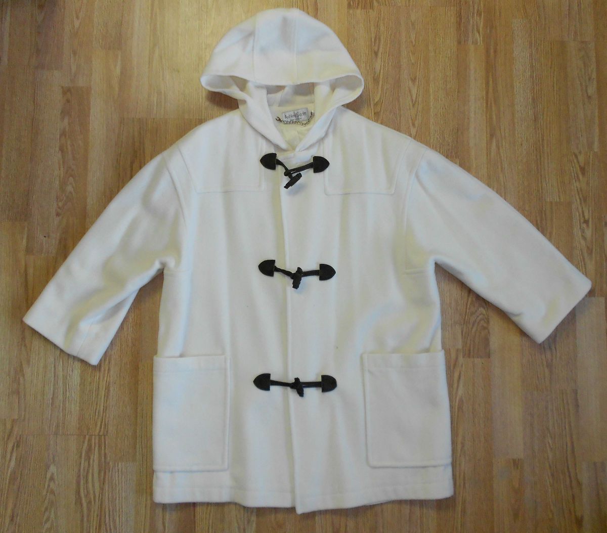 Ashley Scott Winter White Wool Hooded Coat Dk Brown Velvet Toggle 