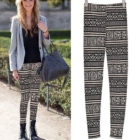 Ethnic Leggings with Tribal Geometric Aztec Print Maya Style 