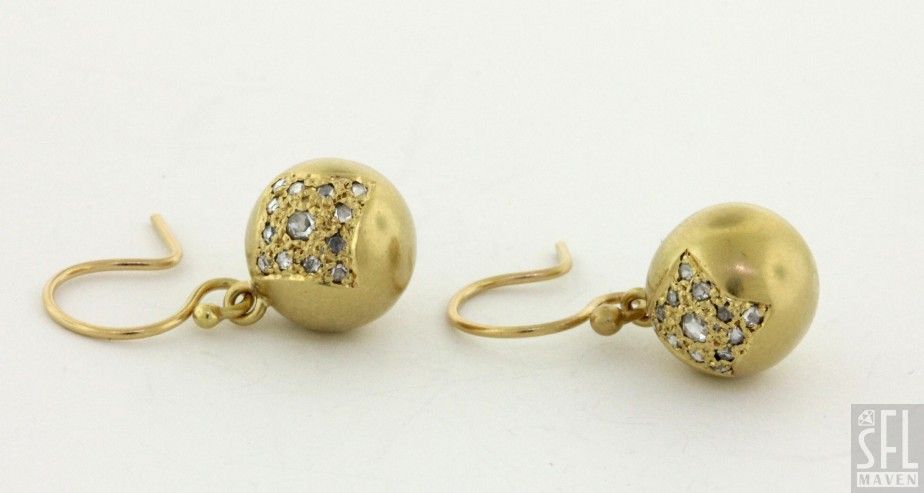 ME & RO HEAVY VINTAGE 18K DIAMOND BALL DANGLE EARRINGS