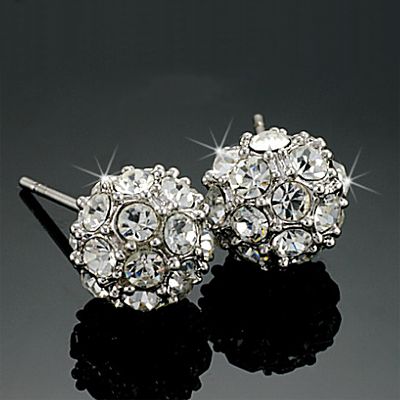   Gold GP Round Cut Lab Diamond Magic Pave Ball Stud Earrings