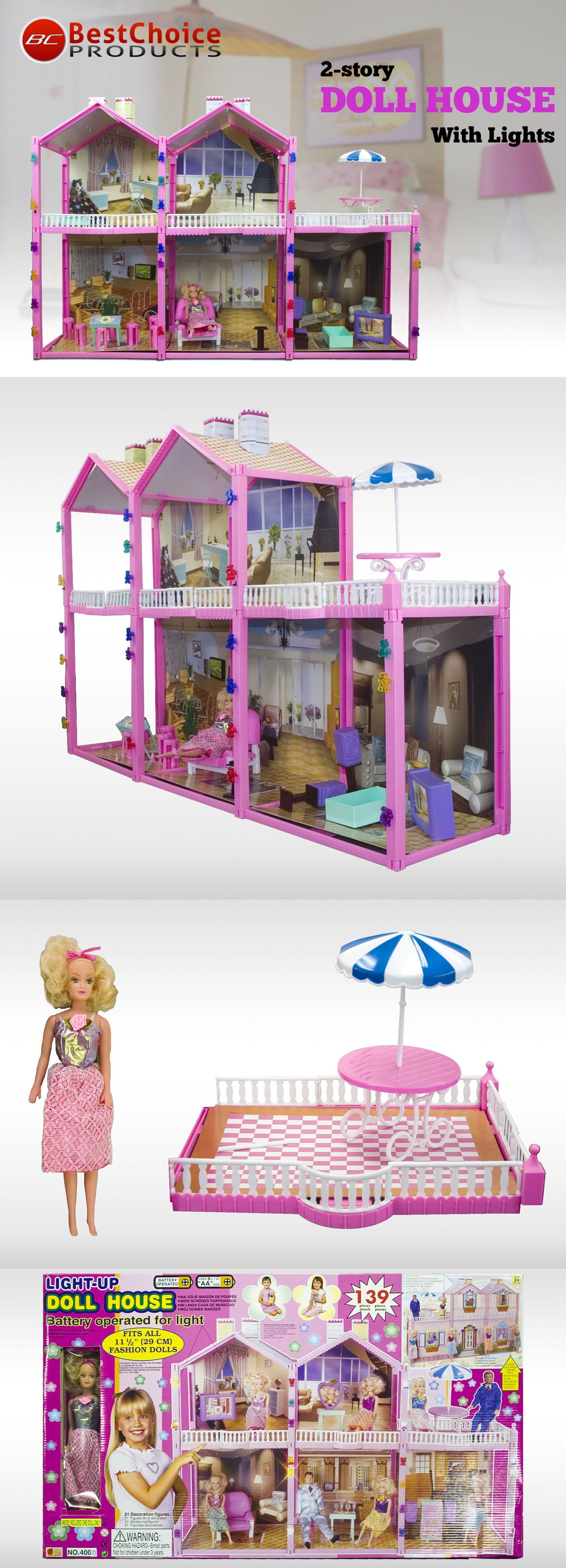 Huge 139pc Doll House Set 2 Story 6 Rooms Fits Barbie