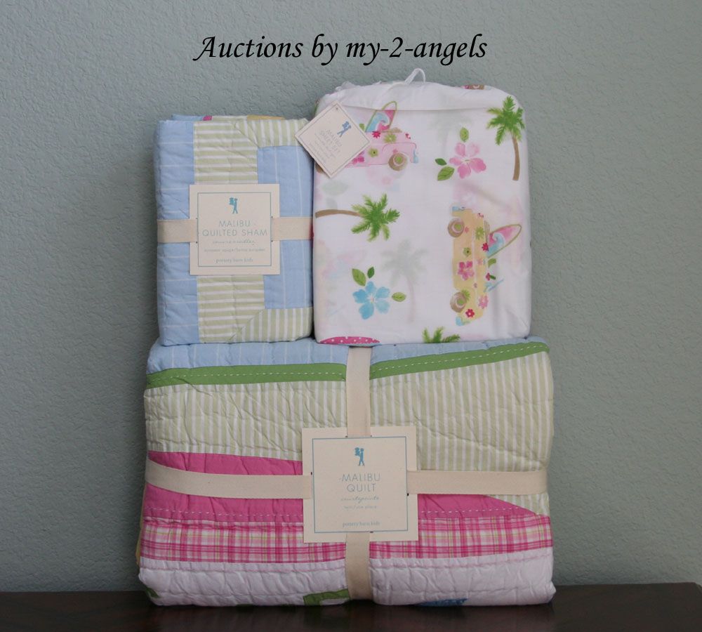 Pottery Barn Kid Malibu Island Surf Hawaiian Twin Quilt Set Pink Girls 