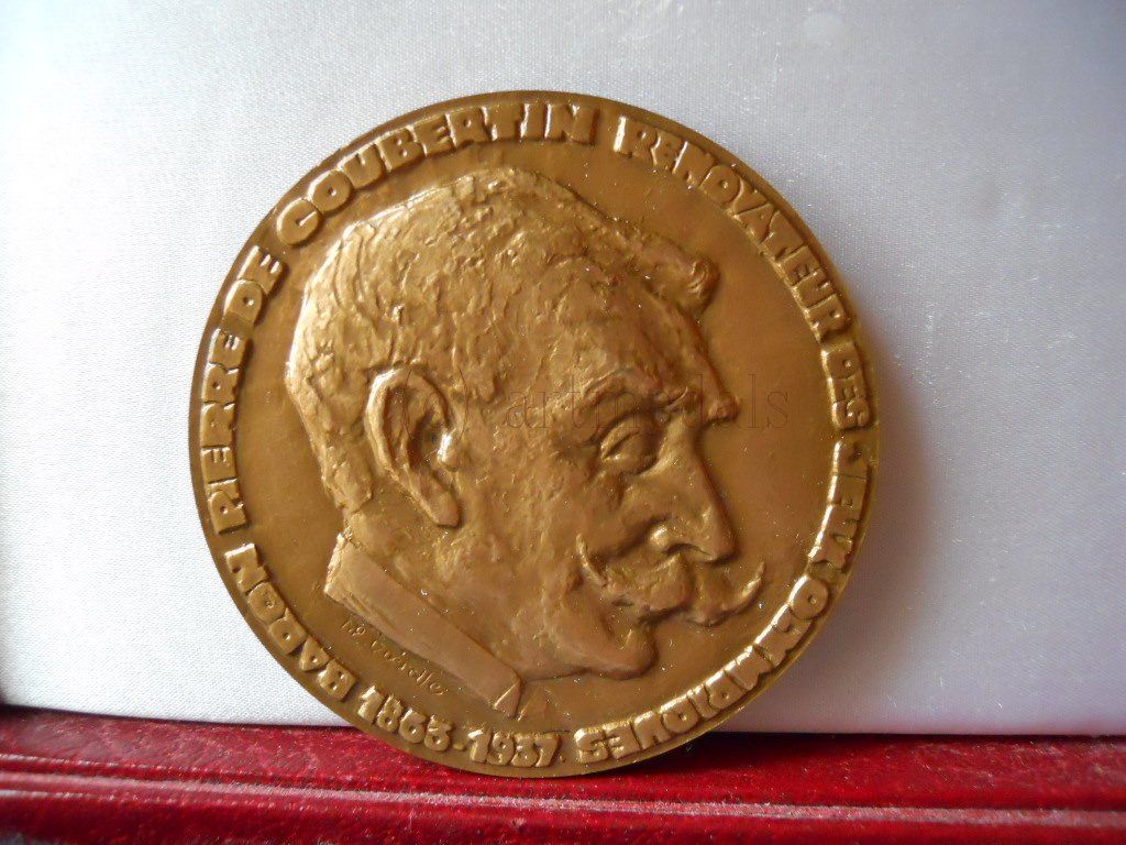 RARE Bronze Art Medal Pierre de Coubertin Olympics Baron