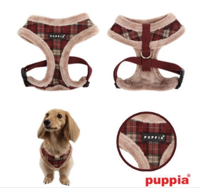 New Fleecy Plaid Puppia Dog Harness Barron Wine s M L