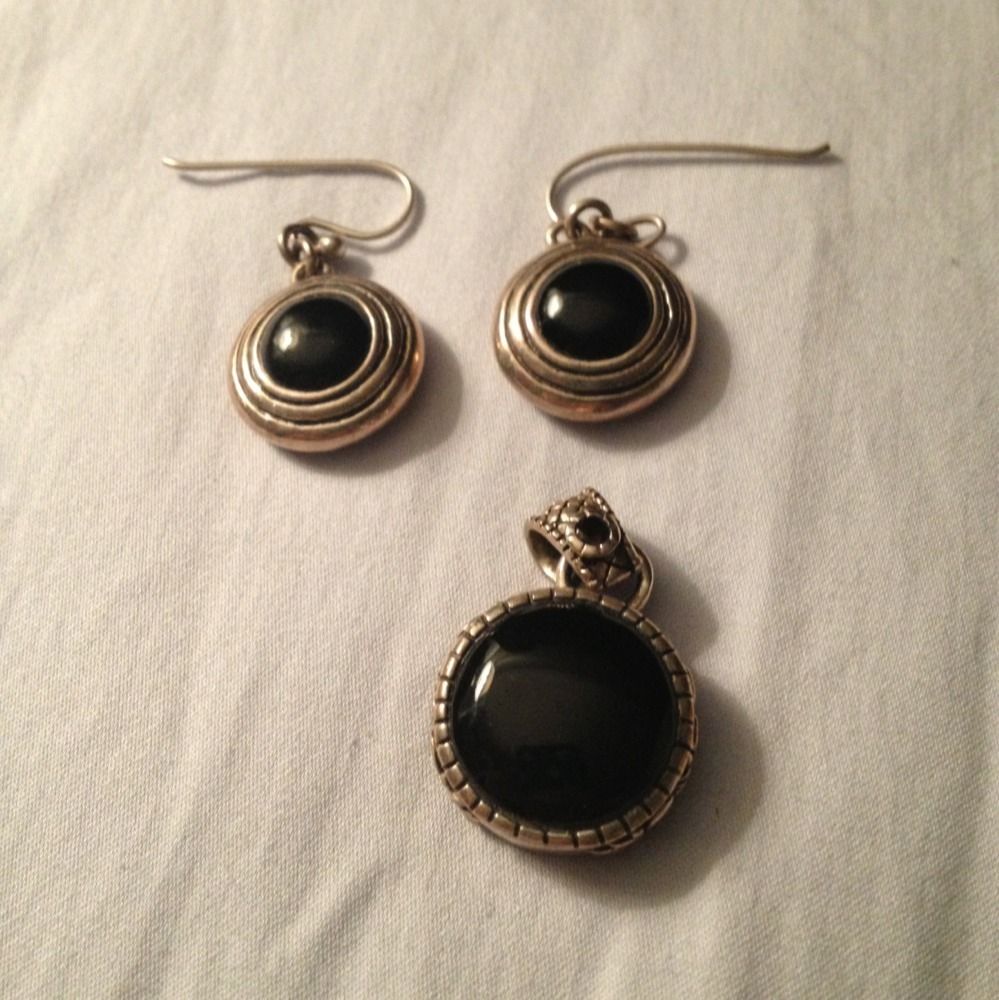 Barse Sterling Silver Black Onyx Earrings and Pendant