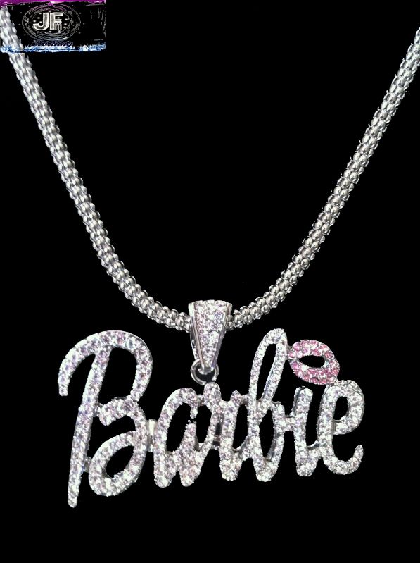 Nicki Minaj 3 Barbie Iced Out Necklace Silver Clear Pink Lips