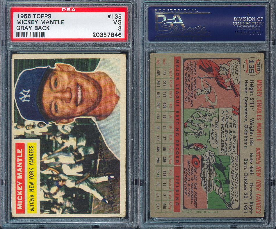 1956 topps 135 mickey mantle gray back psa 3 7846