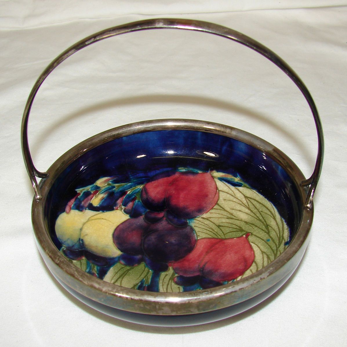 William Moorcroft Pottery Wisteria Basket Bowl Silver Handle C 1918 28 