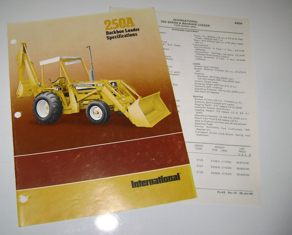 IH International 250A Tractor Loader Backhoe Spec Sheet Brochure Price 