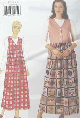Misses Pullover Sleeveless Top Dress Pattern Raised Waist Dirndl Skirt 