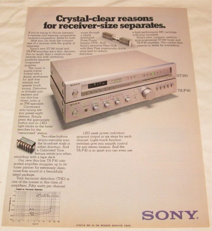 sony st j60 stereo tuner ta f40 amplifier print ad