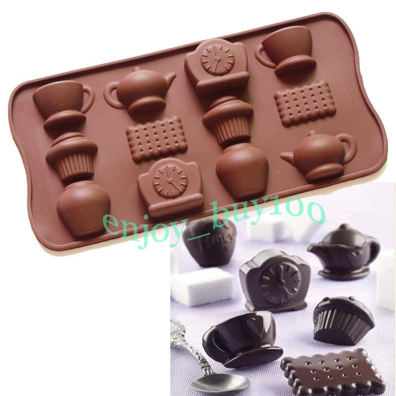 Minifigure chocolate Teacup Teapot Clock TRAY CANDY MOLD SILICONE TEA 