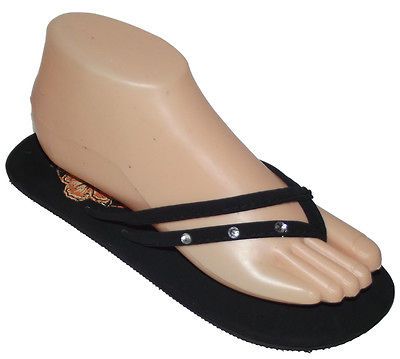 NEW BLACK RHINESTONE SUEDE STRAPS FLAT FLIP FLOP WOMEN SANDAL LIGHT 