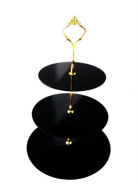 black 3 tier round afternoon tea cupcake dessert stand time