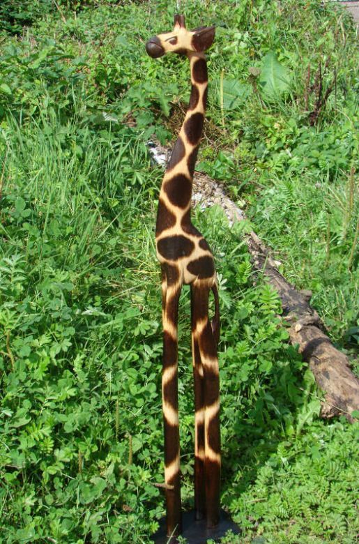 natural wooden tall giraffe statue 100cm  34