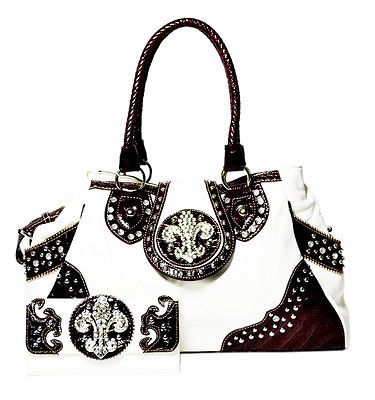 western cowgirl rhinestone fluer de lis bag with matching wallet 