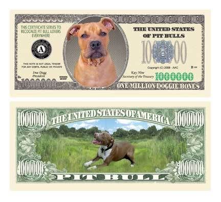 pit bull terrier puppy dog novelty one million dollar bill