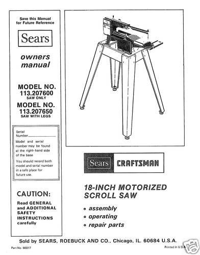 craftsman 18 scroll saw manual model 113 207600 time left