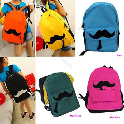 Women Girl Lady Fashion Canvas Cute Mustache School Book Campus Bag 