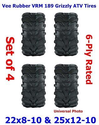 22x8 10 & 25x12 10 Vee Rubber Grizzly VRM 189 ATV Tires Set of 4