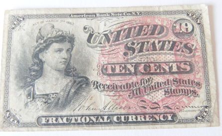 united states march 3 1863 ten cents fractional note bill