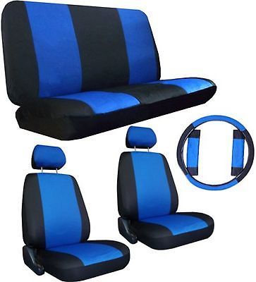 BLUE BLK COMFORT CAR TRUCK SUV SEAT COVERS w/ Steering Wheel 