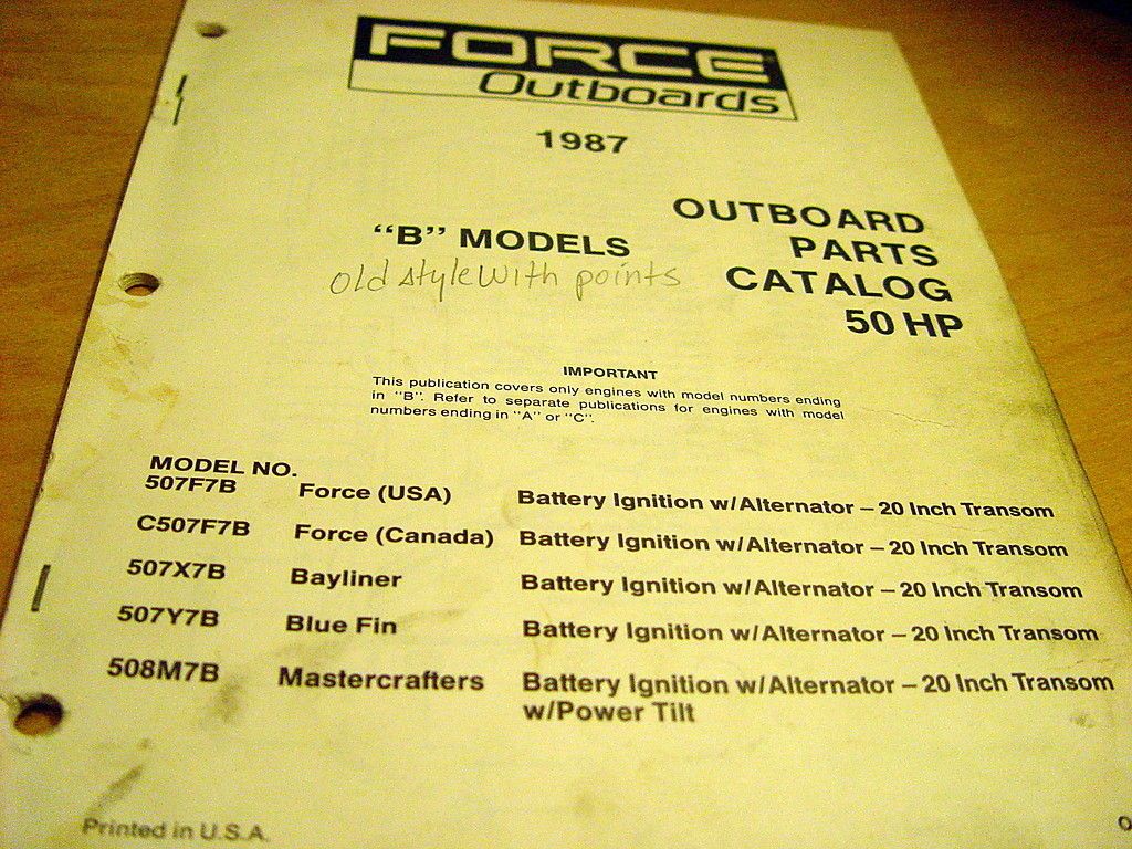 Force Bayliner Blue Fin 50 HP B Outboard Parts Catalog Book Manual 