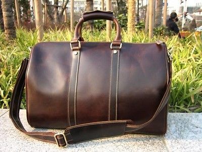 Mens Womens Real Leather duffle Weekend TRAVEL Bag LUGGAGE shoulder 