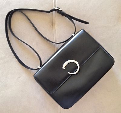 1990 vintage cartier panthere black leather shoulder bag