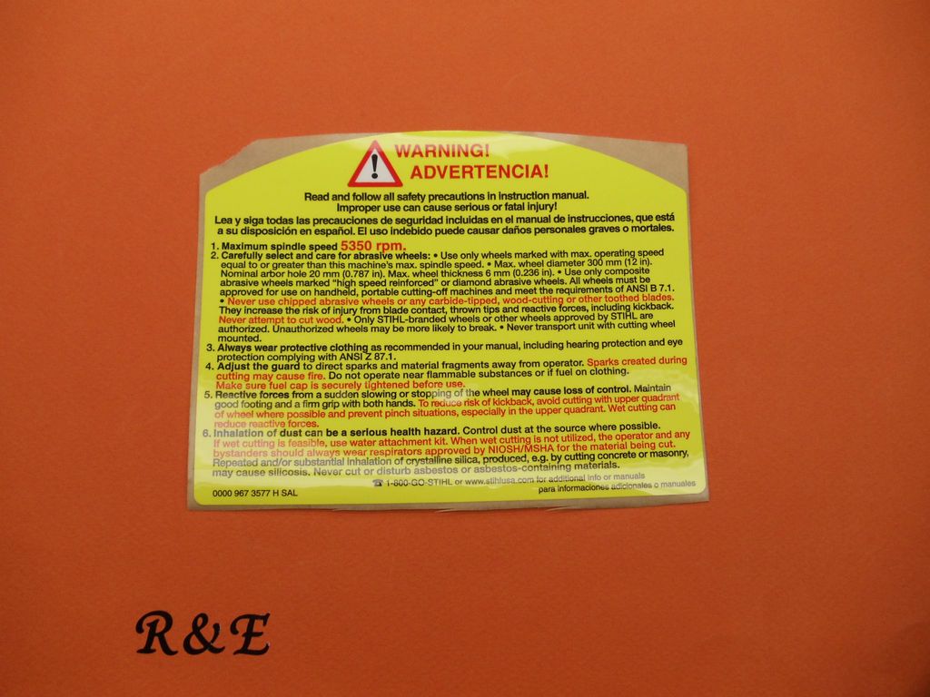   GUARD WARNING / INSTRUCTION STICKER DECAL TS 350 360 400 460 510 760