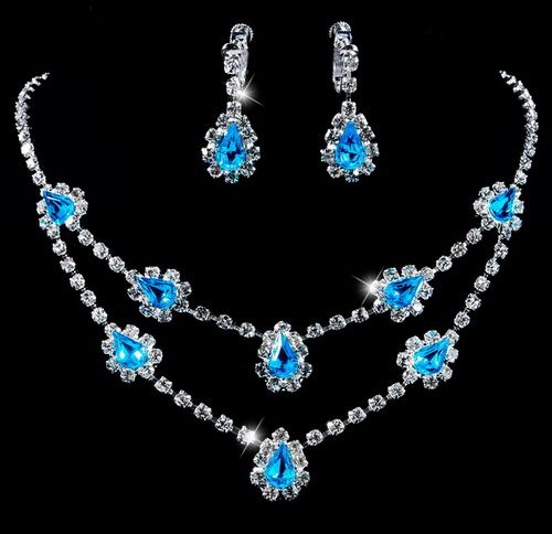 More Option 2line Drop Bridal Women s Necklace Earring Set Silver 