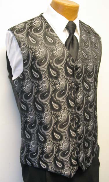 Silver Philip Stuart Paisley Tuxedo Fullback Vest M L