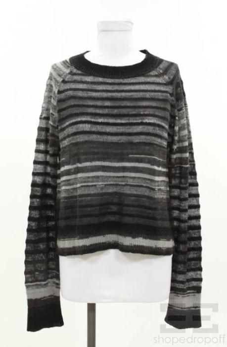 grey white wool paper stripe sweater size small