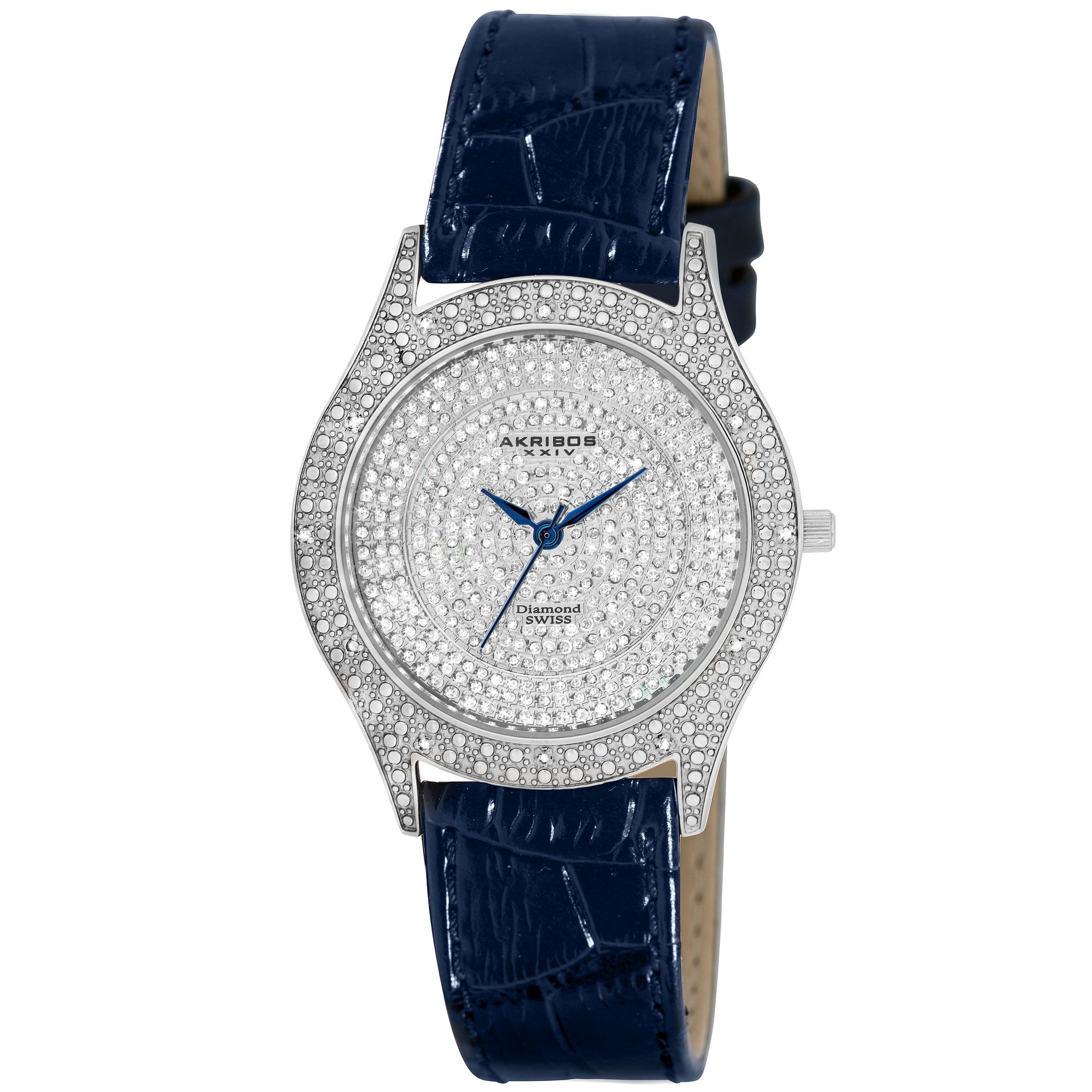 Akribos XXIV Brillianaire Collection Swiss Sleek Blue Leather Strap 