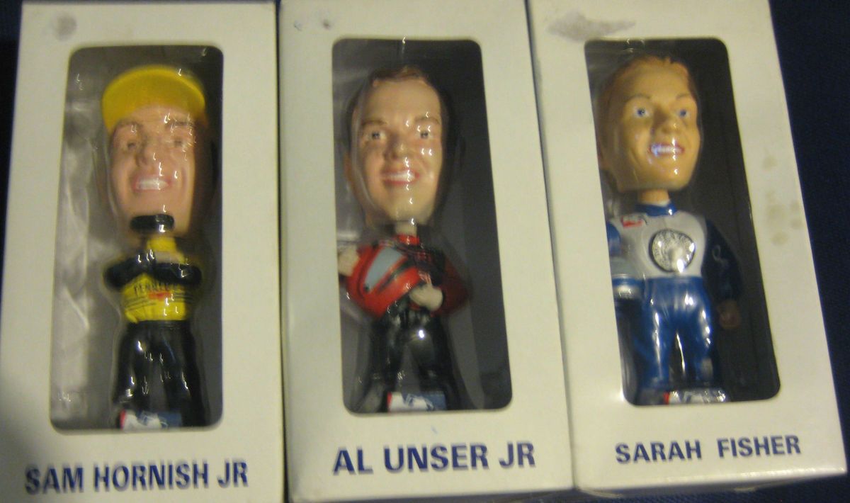    League Bobbleheads Set of 3 Sam Hornish Jr Al Unser Jr Sarah Fisher