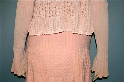 Vintage ALAIA  PARIS Peach w/Knit Ribbing & Scallops Long Sleeve Top 