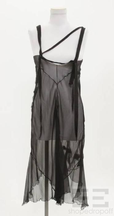 Alberta Ferretti Black Sheer Silk Sleeveless Dress, Size US 8