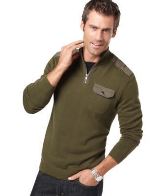 Alfani NEW Green 1 4 Zip Snap Pocket Long Sleeve Funnel Neck Sweater 