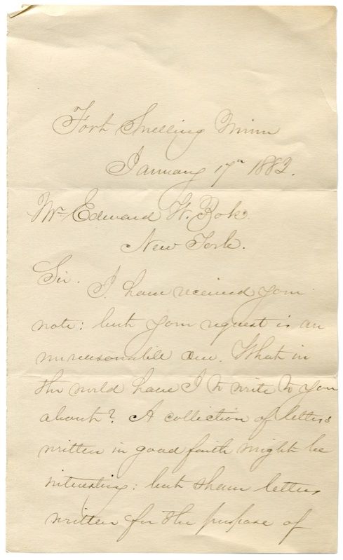 Alfred H Terry Denounces Autograph Collecting Fort Snelling 1882 ALS 