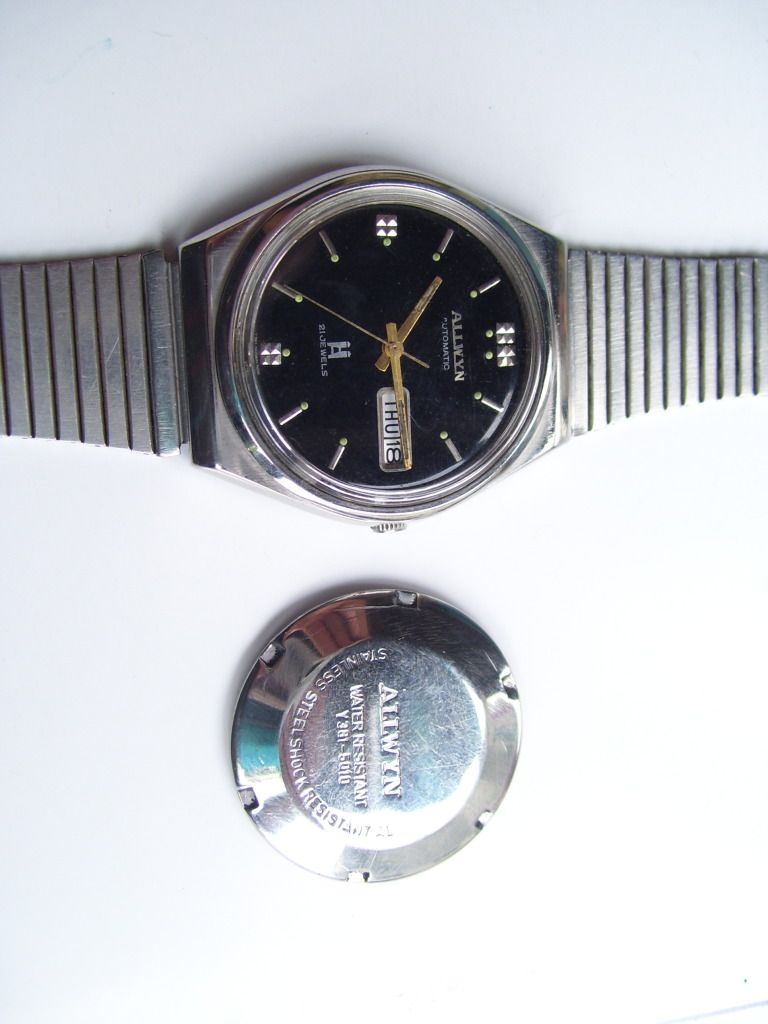 RARE Vintage Indian Allwyn Automatic Wrist Watch Black Dial Nice 