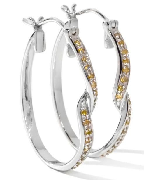 Victoria Wieck .19ct Canary Diamond Twisted Hoop Earrings