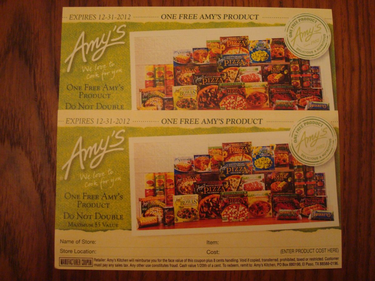 FREE Amys / Amy Coupons good on ANY product even organic max $5.00 