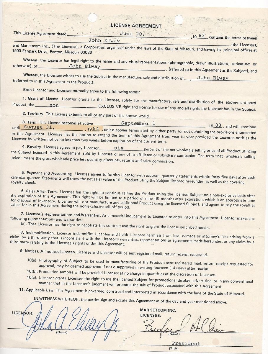 1983 John Elway Signed Contract Broncos WOW PSA DNA