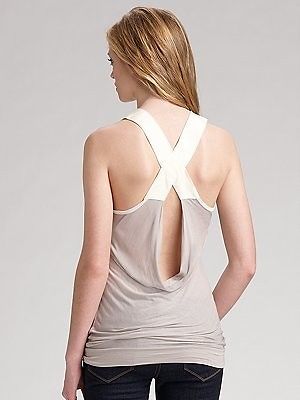 395 NWT VPL Slingshot Halter open back drapey shirt tank top gray tan 