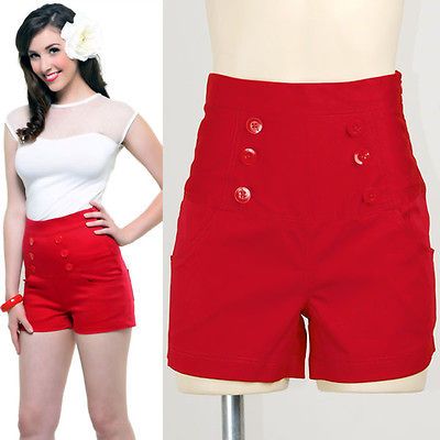 Black Satin Pinup 50s Sailor Nautical Highwaisted Shorts Rockabilly 