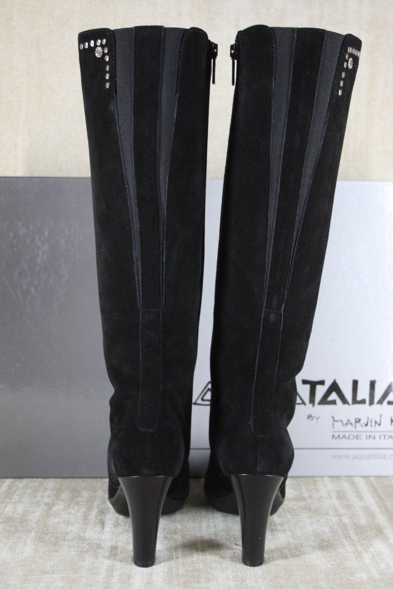 Aquatalia Marvin K Roar Tall Boot Black Suede Size 6 5 $395 Stretch 