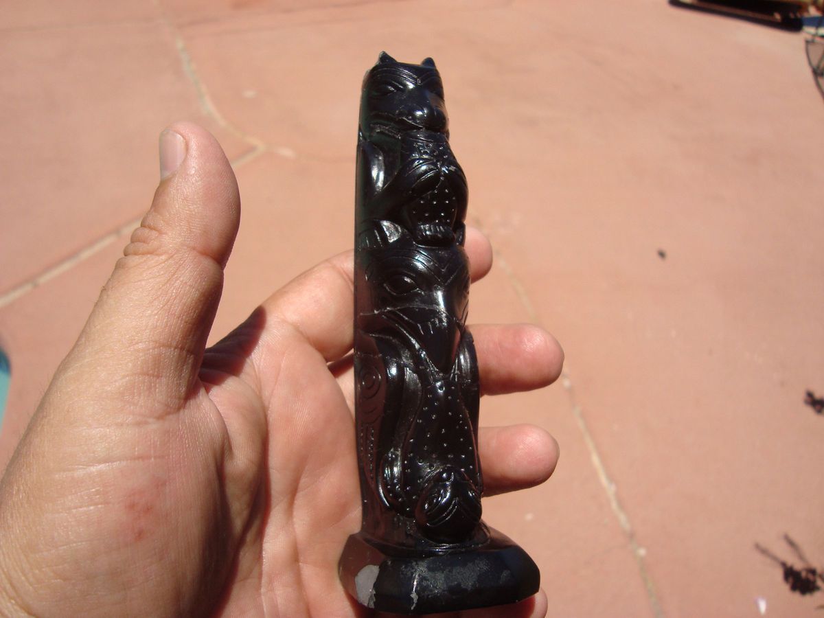 RARE TOTEM POLE ARGILLITE BEAR THUNDERBIRD SEAL VINTAGE ANTIQUE HAIDA 