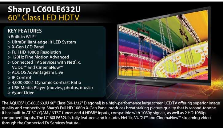   60 Class LED HDTV 1080p 1920 x 1080 120Hz 80002504 74000373105