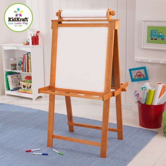 KidKraft Deluxe Art Easel with Boards Paper Honey Wood