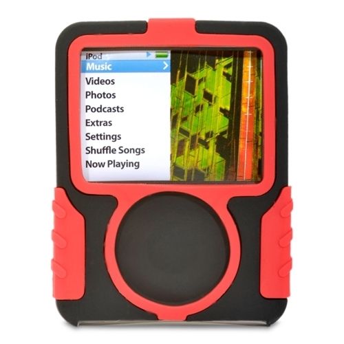 Apple iPod Nano 3G 3rd Gen GRIFFIN Black Red Silicone Case Soft Rubber 